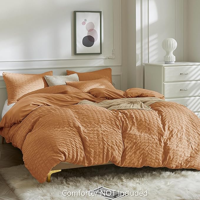 JELLYMONI Burnt Orange Duvet Cover Full Size, Soft Breathable Seersucker Duvet - Image 3