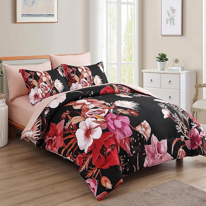 Luxudecor Floral Comforter Set King Size 7 Piece, Elegant Comforter Bedding Set - Image 2