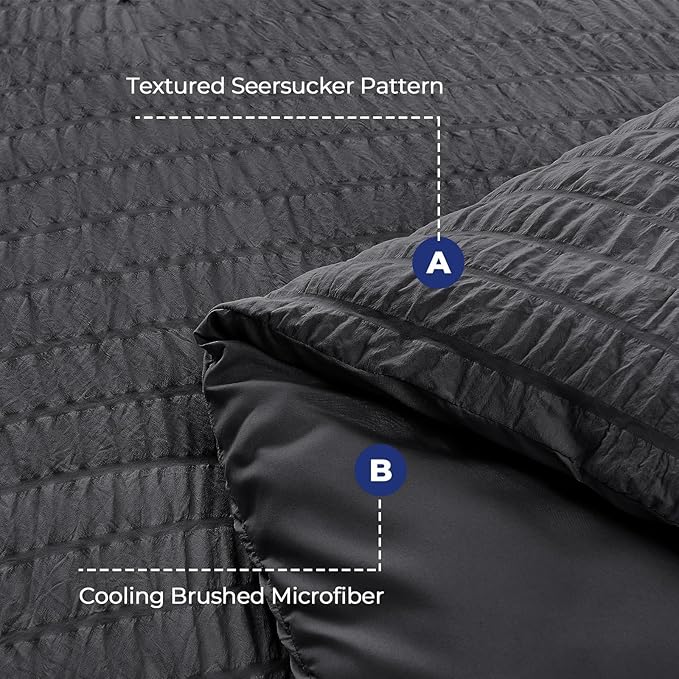 HYMOKEGE Dark Grey Duvet Cover Full Size, Ultra Soft 3-Piece Seersucker Duvet - Image 3