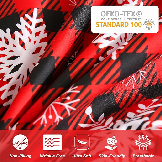 JSD Red Buffalo Plaid Snowflakes Duvet Cover Set King Size, 3 Piece Christmas - Image 6