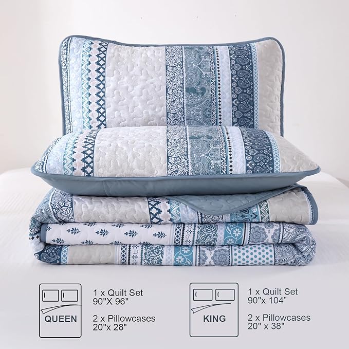 WONGS BEDDING Boho Quilt Set Queen Size, Lightweight Bedspread Coverlet Bedding - Image 7