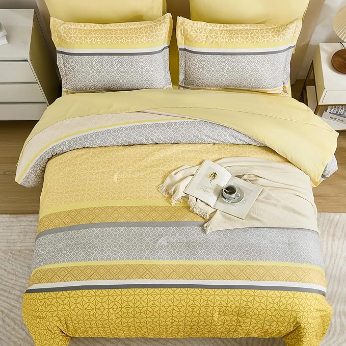 WONGS BEDDING Yellow Comforter Set Queen Size, 7 Pieces Striped Bed in a Bag - Image 4