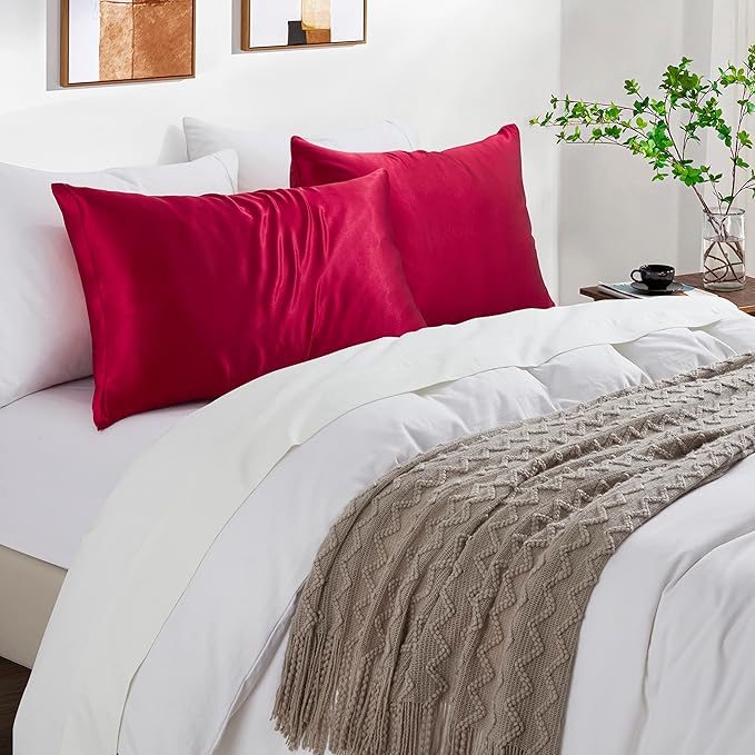 Satin Pillowcases with Zipper （20x36）, King Size Pillowcases Set of 2, Wine Red - Image 6