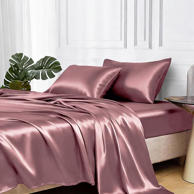 MR&HM Satin Bed Sheets, King Size Sheets Set by MRHM
