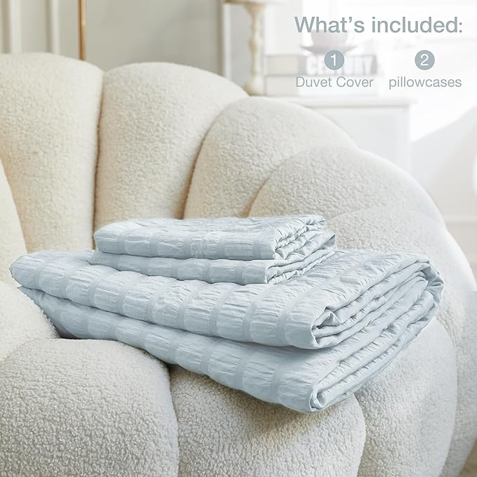JELLYMONI Baby Blue Duvet Cover King Size, Soft Breathable Seersucker Duvet - Image 6