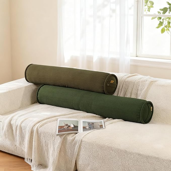 Long Bolster Pillow for Bed – Soft Corduroy Body Pillow for Adults, Ergonomic Full-Length Support for Better Sleep,39 x 7.87 Inches,Martini 0live