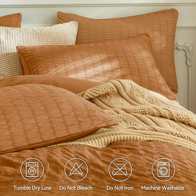 JELLYMONI Burnt Orange Duvet Cover Full Size, Soft Breathable Seersucker Duvet - Image 4