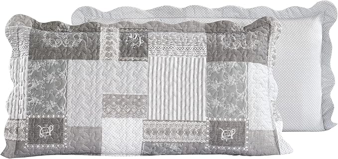 Brilliant Sunshine Grey Heart Love, Floral and Lace Patchwork, 3-Piece Quilt Set - Image 7