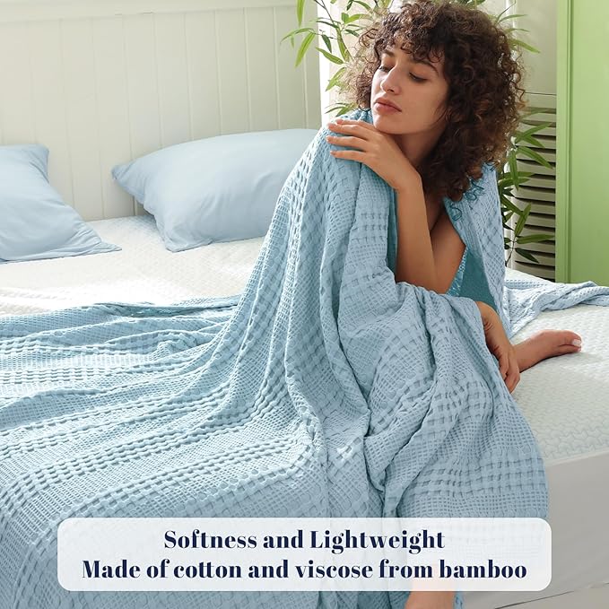 PHF Cooling Waffle Blanket Twin Size, Lightweight 60% Rayon from Bamboo & 40% - Image 2