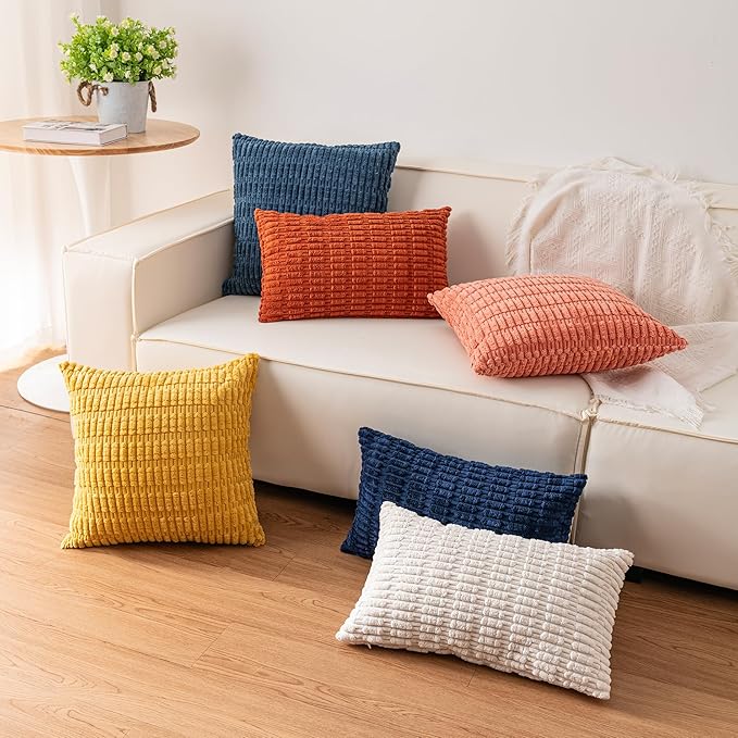 Aegero Pack of 2 Corduroy Decorative Throw Pillow Covers 18x18 InchSoft Boho - Image 4