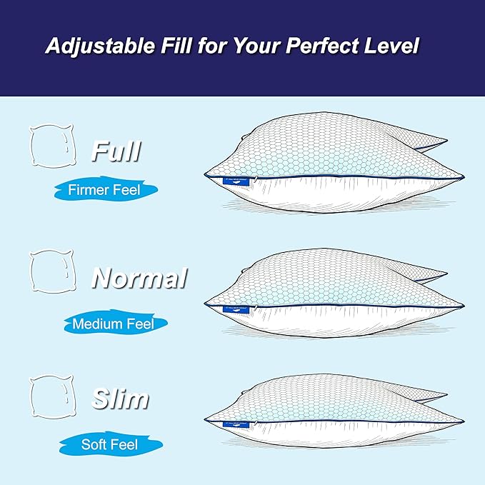 Cooling Pillow King Size Set of 2, Shredded Memory Foam Adjustable Loft - Image 4