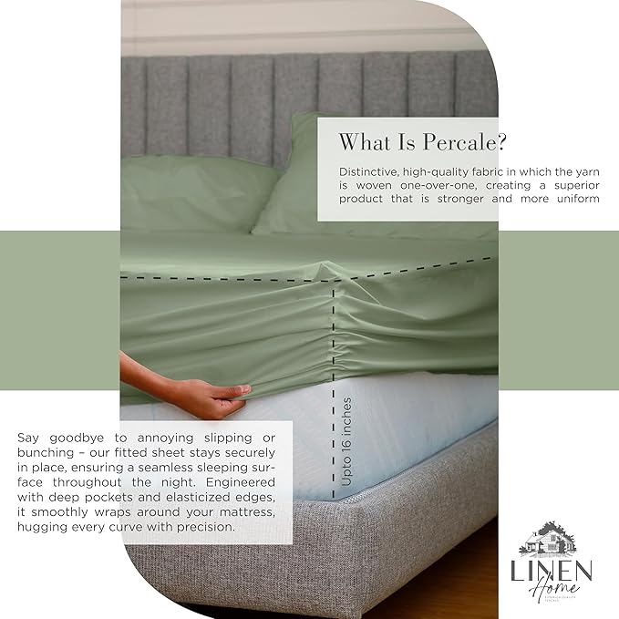 Linen Home 100% Cotton Percale Sheets Full Size, Oil Green – Crisp & Cool - Image 4
