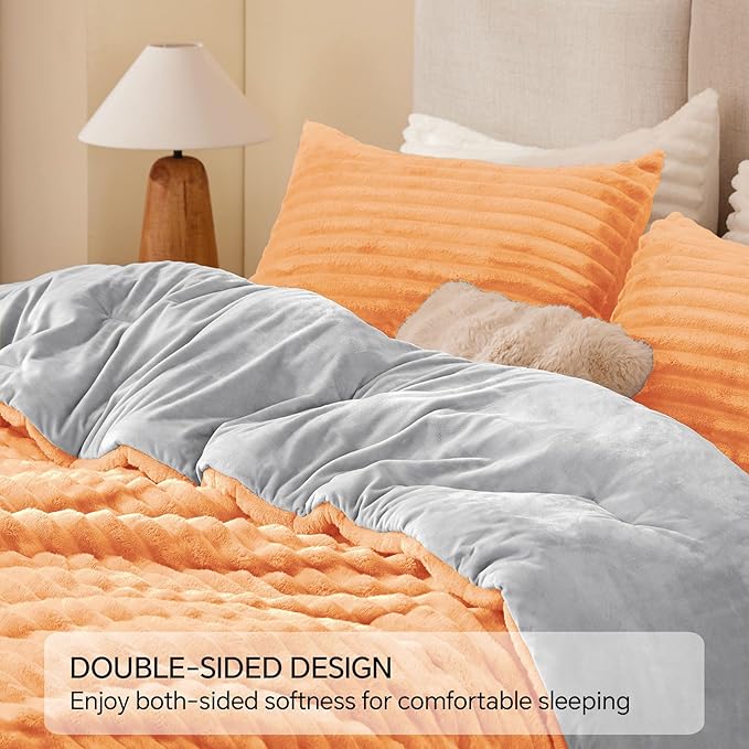BEDELITE Fleece King Comforter Set -Super Soft & Warm Fluffy Coral Bedding - Image 4