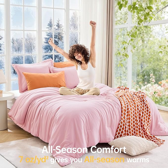 MUXHOMO Pink Full Comforter Sets, All Season Ultra Soft Down Alternative Bedding - Image 4