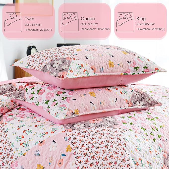 Whale Flotilla Patchwork Quilts Queen Size, Extra Soft Boho Floral Bedspreads - Image 5