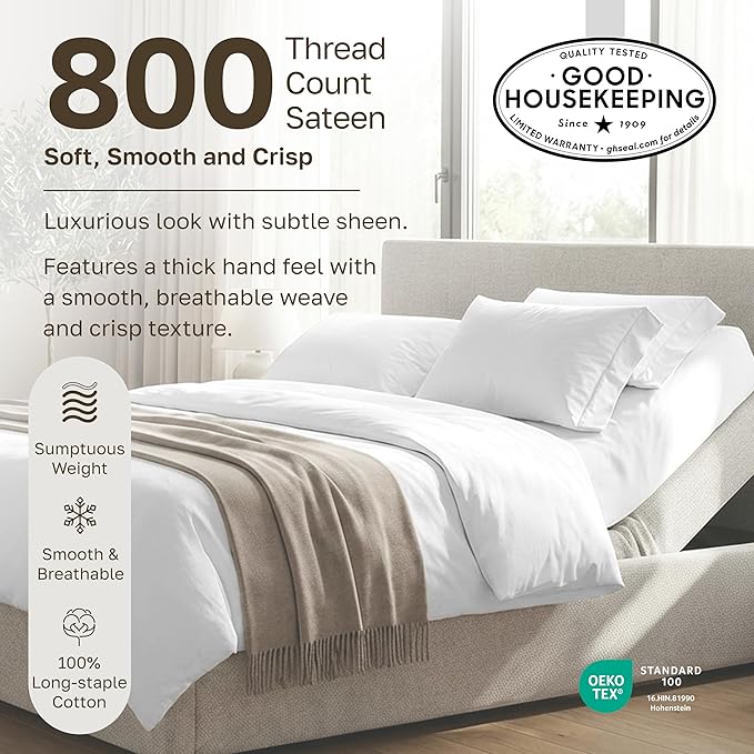 CALIFORNIA DESIGN DEN Authentic Soft Split King Sheets, 800 Sateen 100% Cotton - Image 3