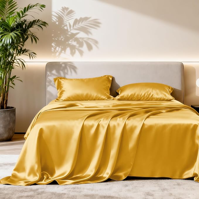 Love's cabin 4Piece California King Satin Bed Linen Set, Deep Pocket, Luxury by Lovescabin