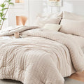 HYMOKEGE Beige Oversized King Comforter Set Seersucker 7 Pieces, All Season by HYMOKEGE
