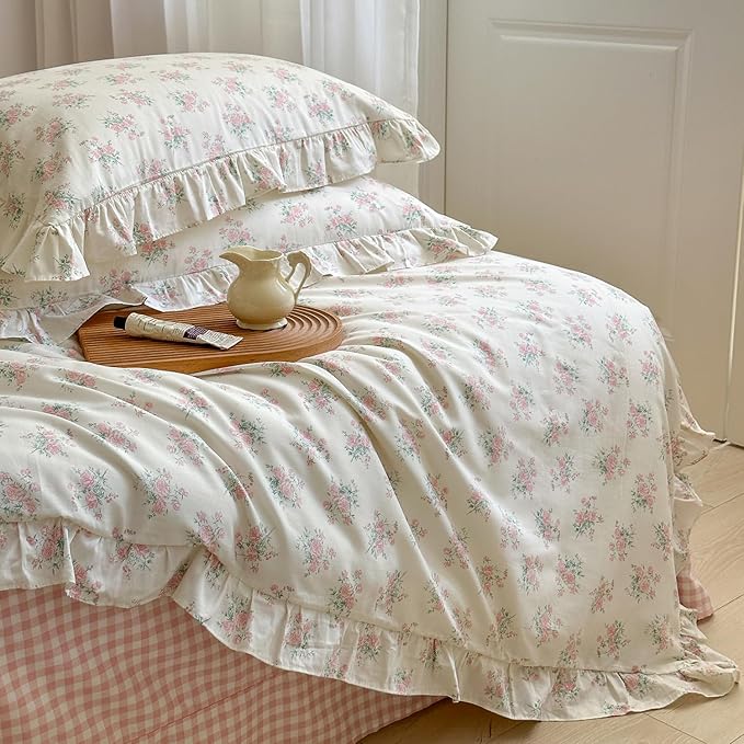 MKXI Floral Duvet Cover Set for Girls 100% Cotton Ruffled Bedding - Image 6
