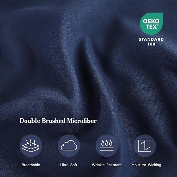 Queen Sheet Set 4 Pieces, Wrinkle Free, Oeko-Tex Certified Bedsheets，Navy Blue - Image 5