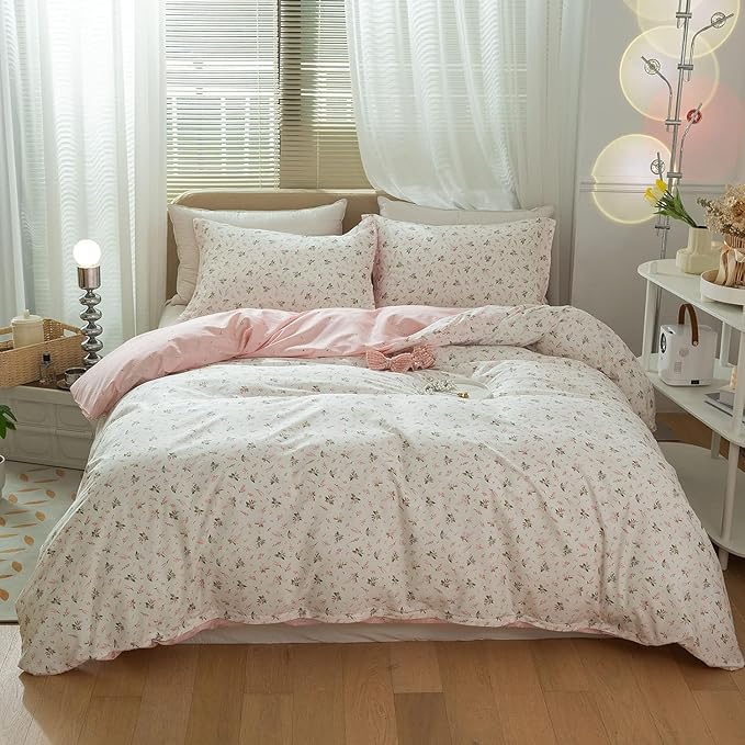 mixinni Small Floral Print Duvet Cover Full Flower Duvet Cover Set Soft Cotton - Image 2