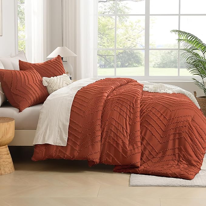 Andency Burnt Orange Oversized King Comforter Set 120x98, Boho Oversize King - Image 7