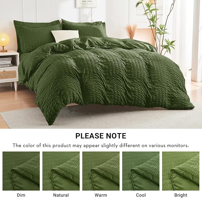 HYMOKEGE Olive Green Twin Comforter Set Seersucker 5 Pieces, All Season Luxury - Image 6