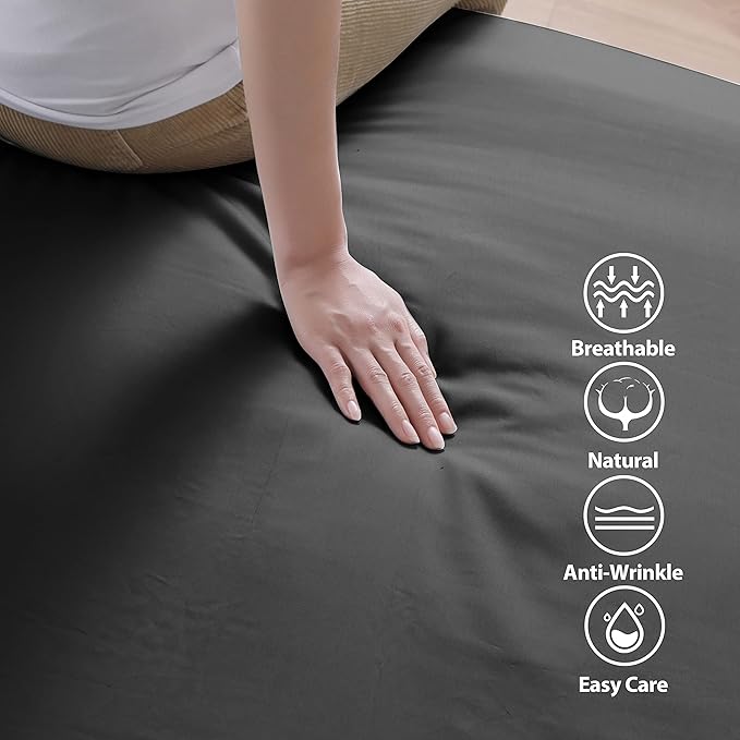 100% Egyptian Cotton Fitted Sheet Queen Size Black, 600 Thread Count 8-16" Deep - Image 2
