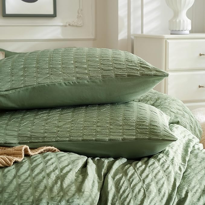 JELLYMONI Dark Green Duvet Cover Full Size, Soft Breathable Seersucker Duvet - Image 7