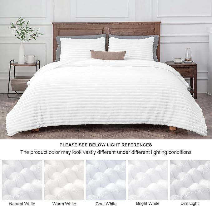 BEDELITE Fleece King Comforter Set -Super Soft & Warm Fluffy Bright White - Image 9