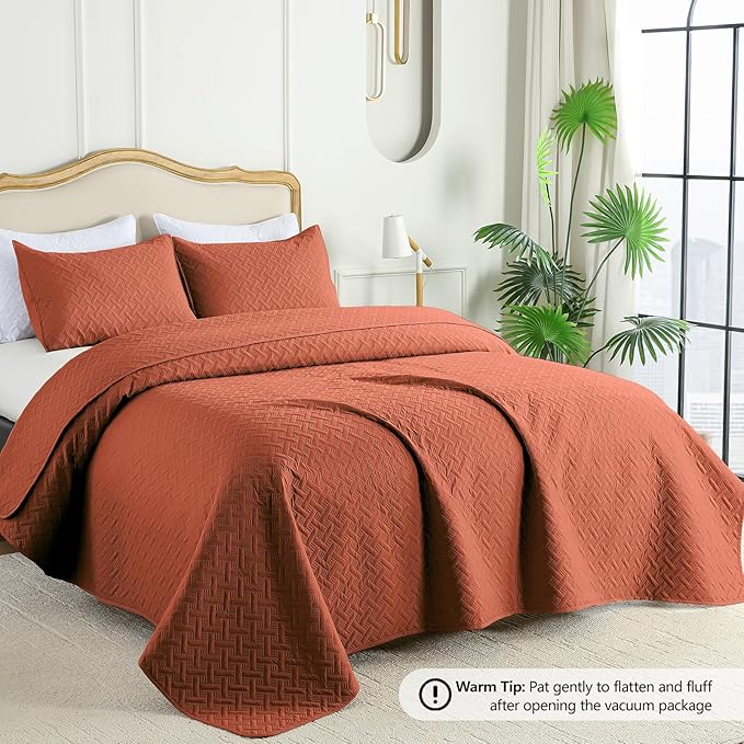 FLYMME Queen Quilt Bedding Set Burnt Orange Lightweight Bedspreads Full Size - Image 2