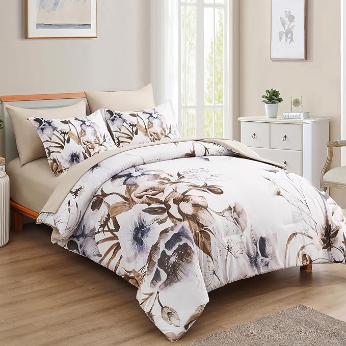 Luxudecor Floral Comforter Set Queen Size 7 Piece, Elegant Floral Comforter - Image 2