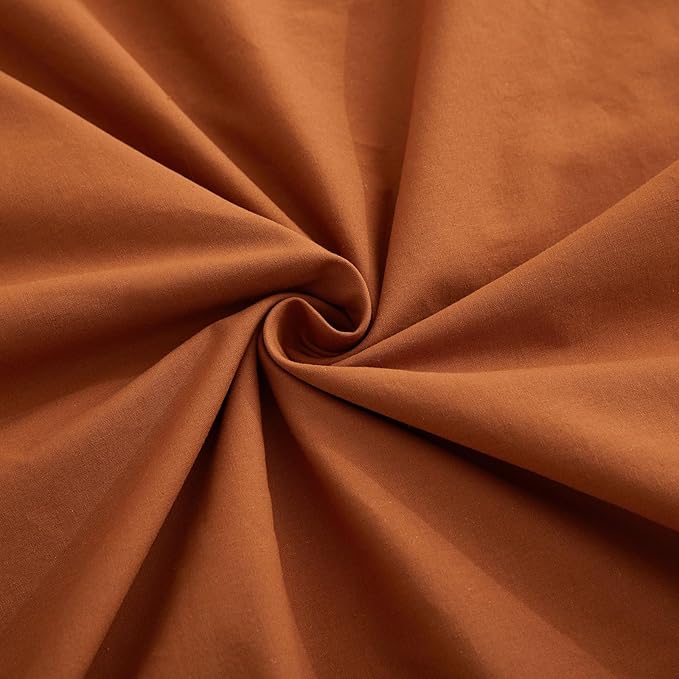 LOVQUE Burnt Orange Cotton Duvet Cover Queen Size, Linen Like Natural Bedding - Image 6