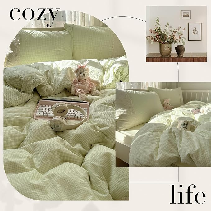 MKXI Mint Green Gingham Duvet Cover Set King - Image 7