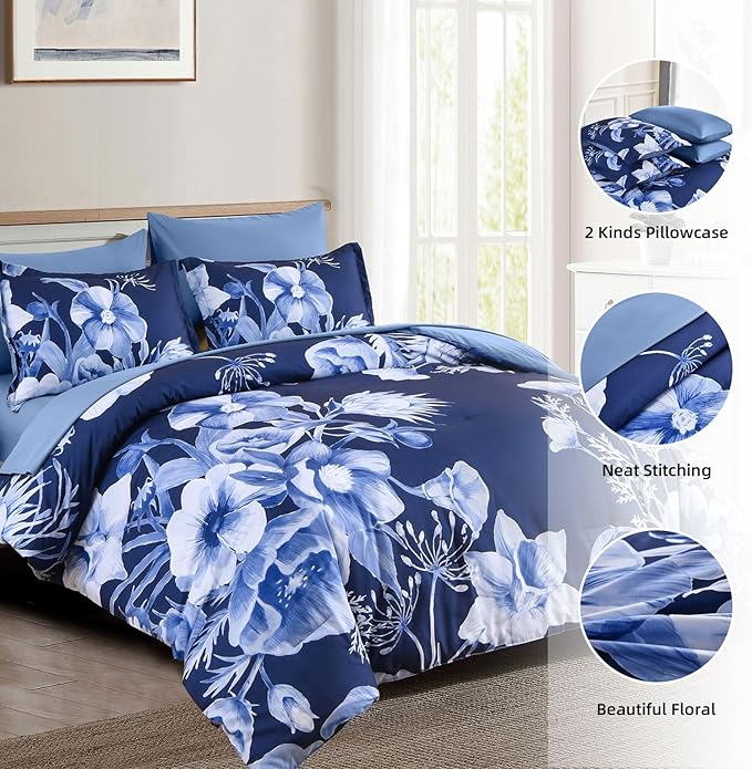Luxudecor Floral Comforter Set Queen Size 7 Piece, Elegant Floral Comforter - Image 2