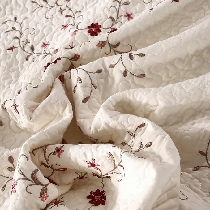 Quilt Set Floral Leaves 3D Embroidery Pattern 3 PCS Cotton Reversible Quilted - Image 7