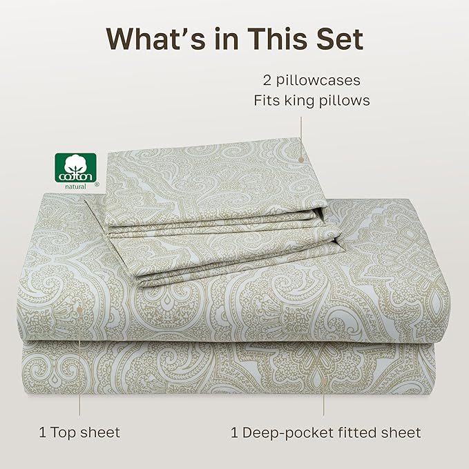 California Design Den Soft 100% Cotton Sheets Cal King Size Set, 400 TC Good - Image 4