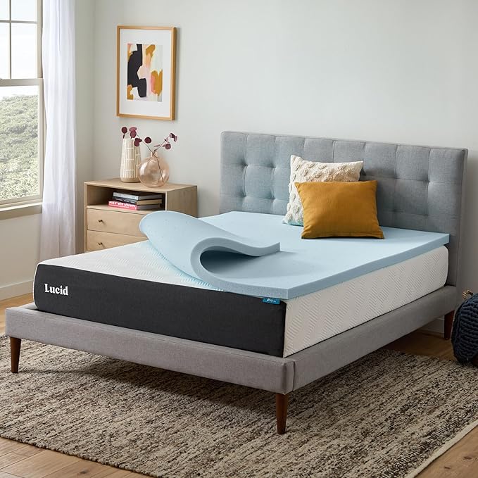 Lucid 2 Inch Memory Foam Mattress Topper, Full Size – Cooling Gel Bed Topper – - Image 8