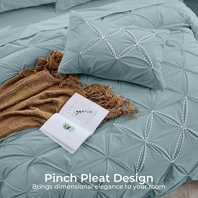 Sasttie Twin Comforter Set, 5-Piece Bed in a Bag, Pintuck Bedding Sets - Image 4