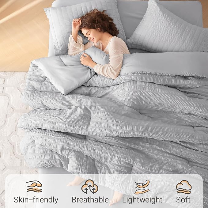 MUXHOMO 7 Pieces Full Comforter Set, Seersucker Bed in a Bag Full Size - Image 2