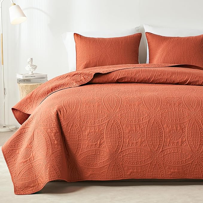 akkialla King Quilt Bedding Set, Burnt Orange Ultrasonic King/Cal King Quilt Set by akkialla