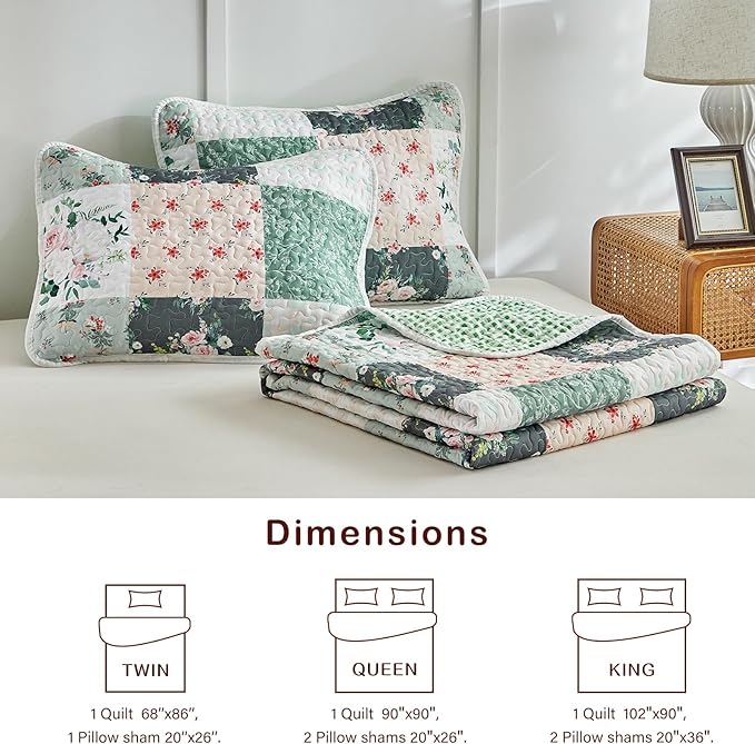 Joyreap 2 Pieces Floral Patchwork Quilt Set Twin, Soft n Cozy Microfiber Quilt - Image 6