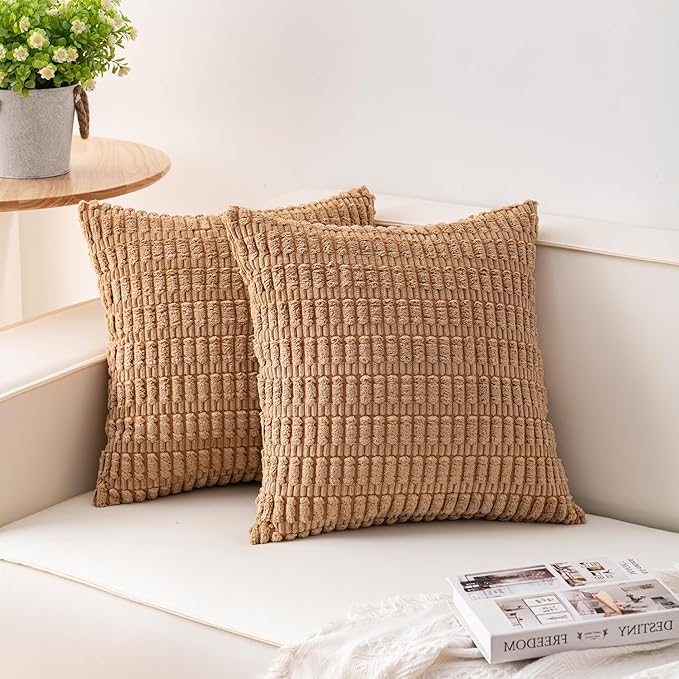Aegero Pack of 2 Corduroy Decorative Throw Pillow Covers 26x26 InchSoft Striped by Unknown