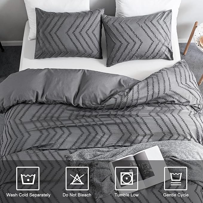 WARMDERN Boho Duvet Cover Set, Tufted Bedding Duvet Covers Soft Washed - Image 4