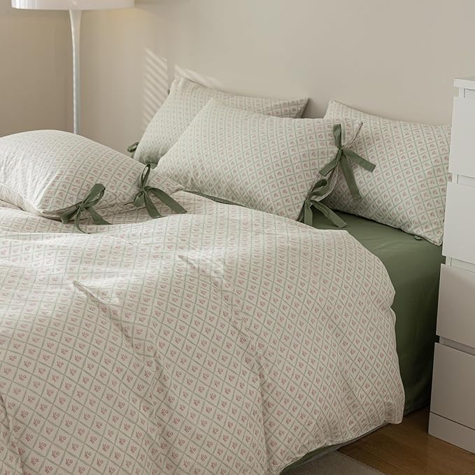 mixinni Red Floral Duvet Cover Set Queen Size - Image 8