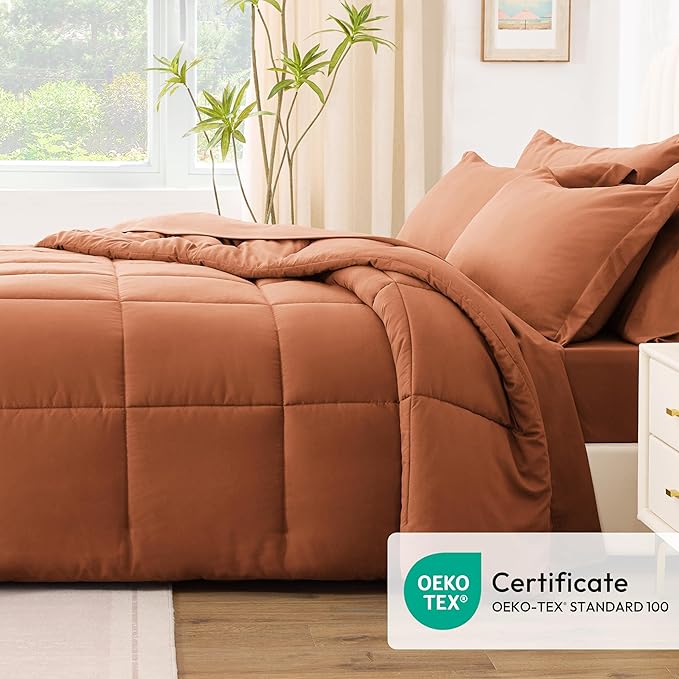 Love's cabin Twin Comforter Set Burnt Orange, 5 Pieces Twin Bed in a Bag - Image 5