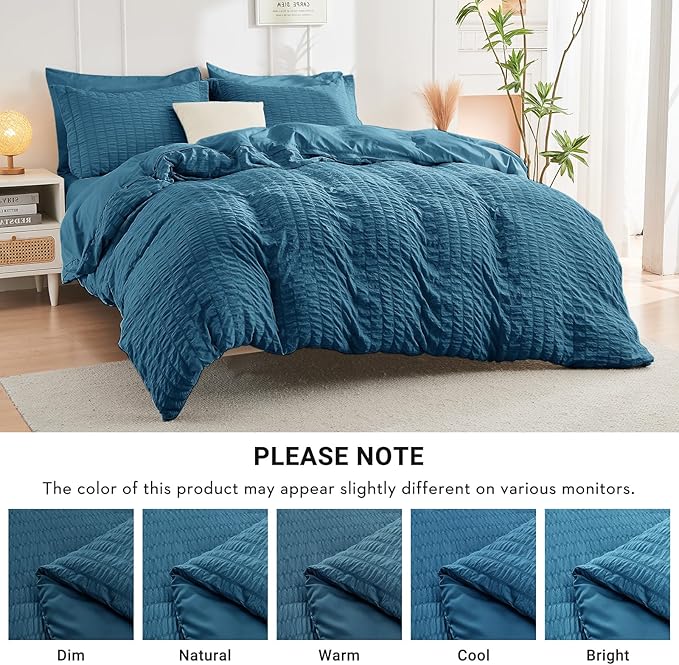 HYMOKEGE Teal Queen Comforter Set Seersucker 7 Pieces, All Season Luxury Bed in - Image 4
