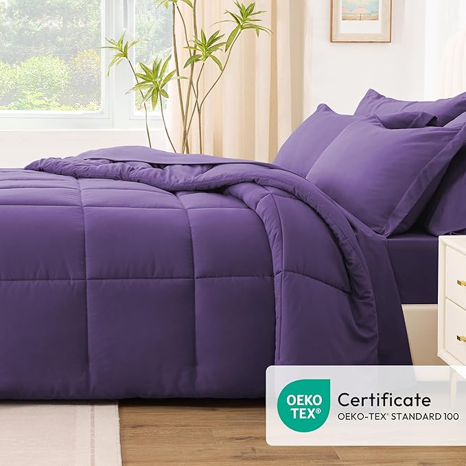 Love's cabin Queen Comforter Set Dark Purple, 7 Pieces Queen Bed in a Bag - Image 5