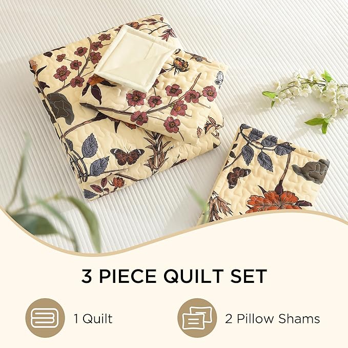 Litanika Floral Beige Quilt California King Size - Image 8