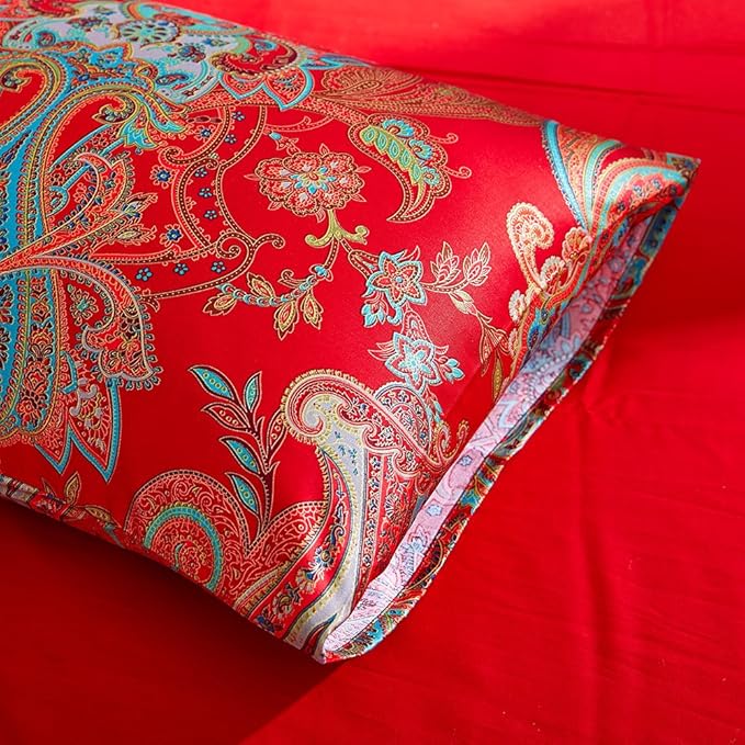 mixinni King Size Duvet Cover Set Paisley Light Blue Long Staple Cotton Percale - Image 6